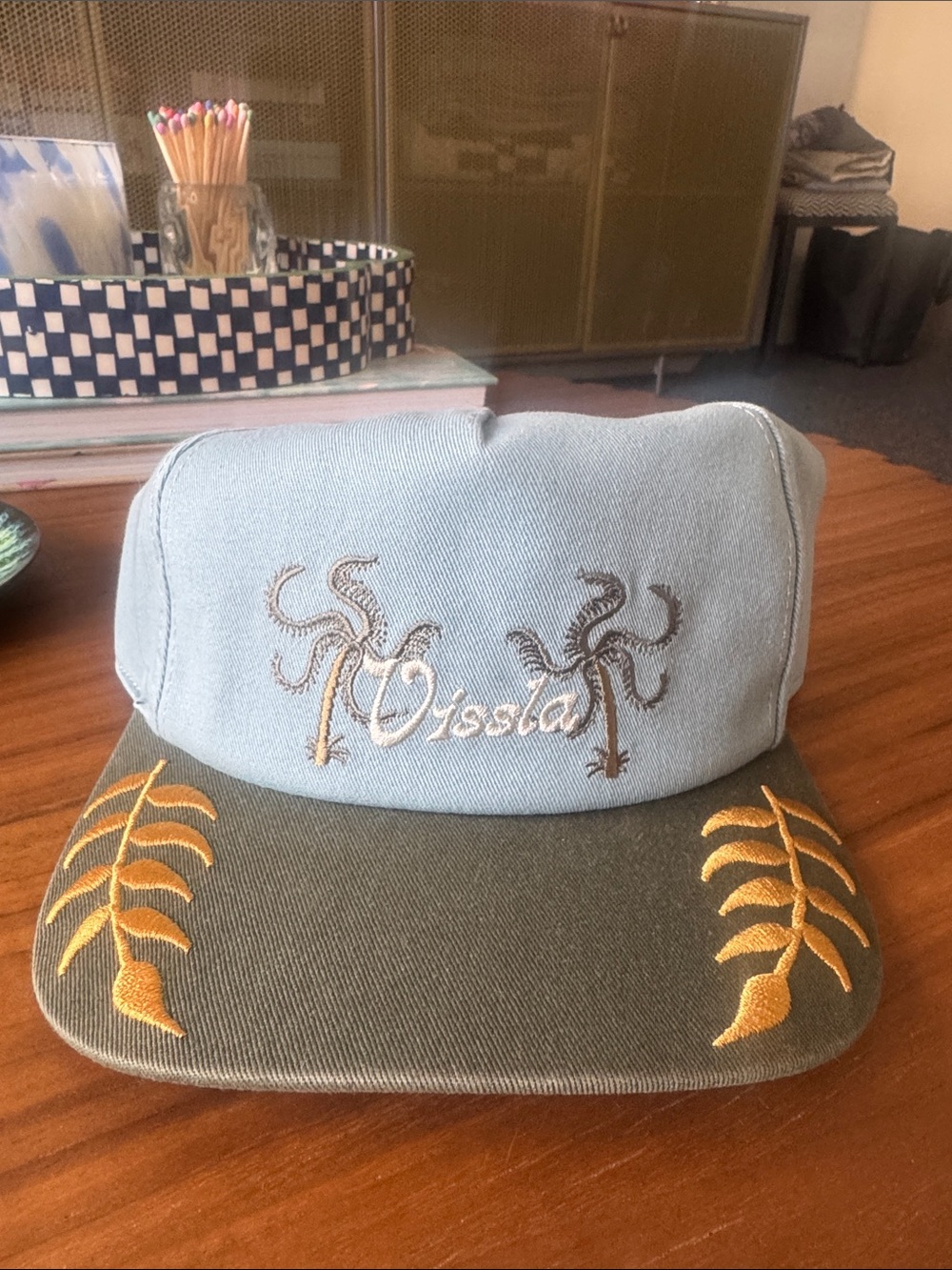 VISSLA Light Blue & Olive Embroidered Palm Baseball Cap